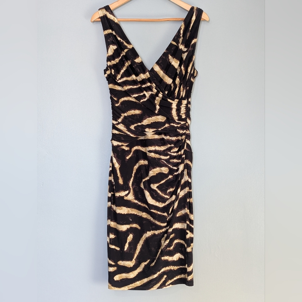 Lauren Ralph Lauren‎ Abstract Animal Striped Print Ruched Wiggle Sheath Dress